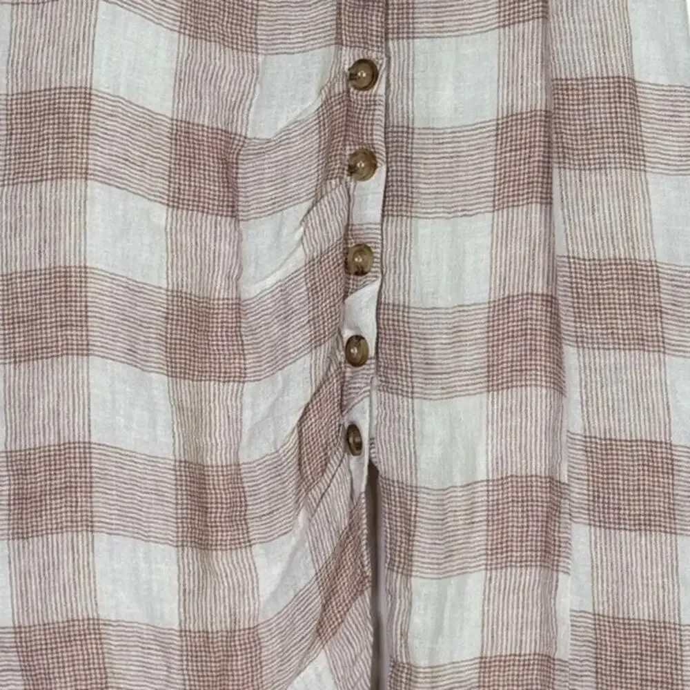 Heartloom Bently High Waist Checkered Midi Skirt Button Tie Coverup S Pink Cream